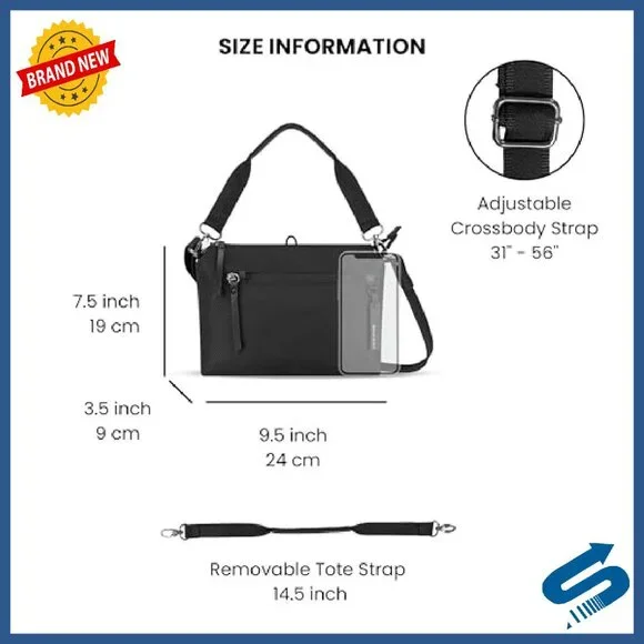 Small Anti-Theft Crossbody Bag, Lightweight, RFID Protected, 9.5x7.5x3.5